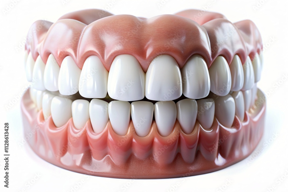 A close up of a fake set of teeth with a blue background A close up of a fake set of teeth with a blue background