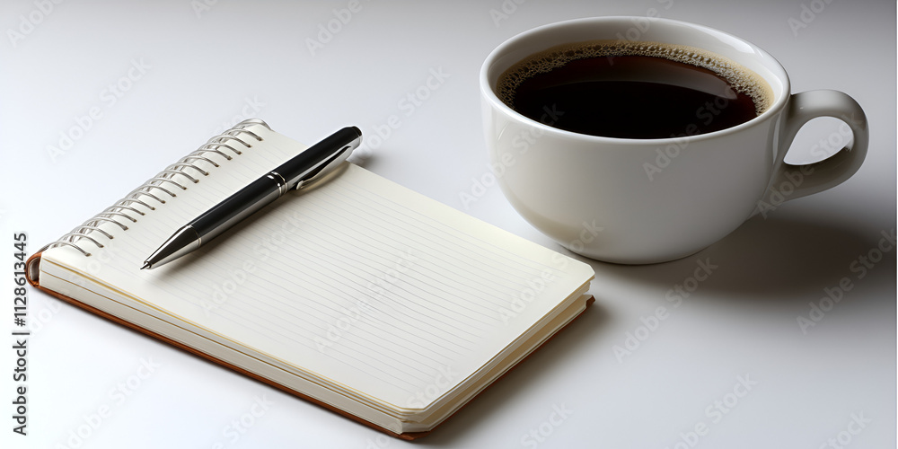 Cup of Black Coffee with Notebook and Pen
Cup of Black Coffee with Notebook and Pen