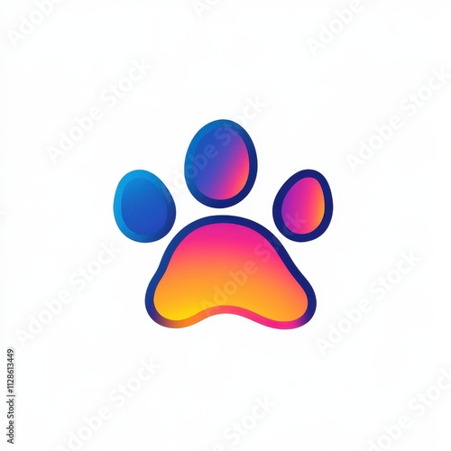 A colorful paw print symbol, representing pets and animal care, with vibrant gradients of blue, orange, and purple. photo