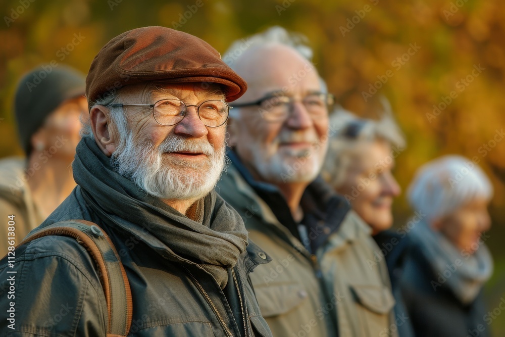 Group of senior people walking in the park in autumn. Selective focus. Group of senior people walking in the park in autumn. Selective focus.