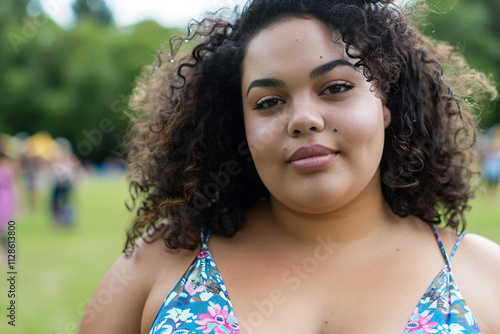 Portrait of lovely happy young woman outdoors on summer day in sunlit generative AI