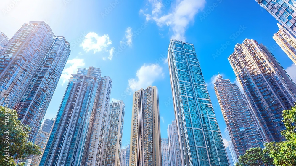 Obraz premium A Cityscape with a Lot of Tall Buildings and a Blue Sky