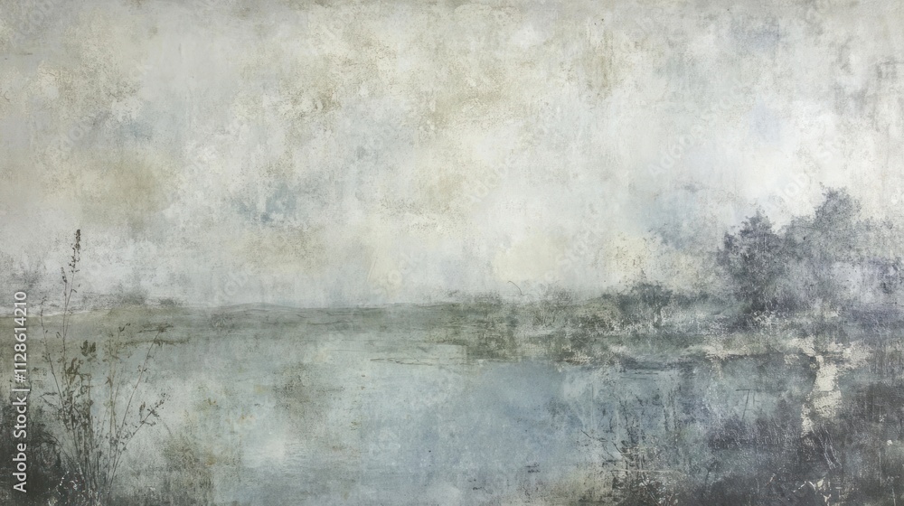 Serene Abstract Landscape Painting in Muted Tones Serene Abstract Landscape Painting in Muted Tones