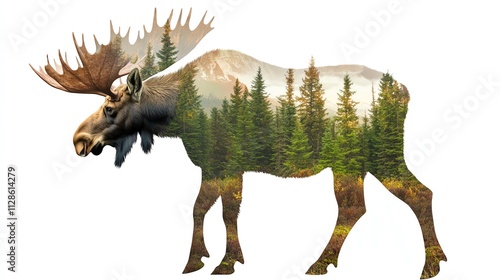 A majestic moose silhouette filled with lush forest scenery, symbolizing the beauty of wildlife and nature. photo