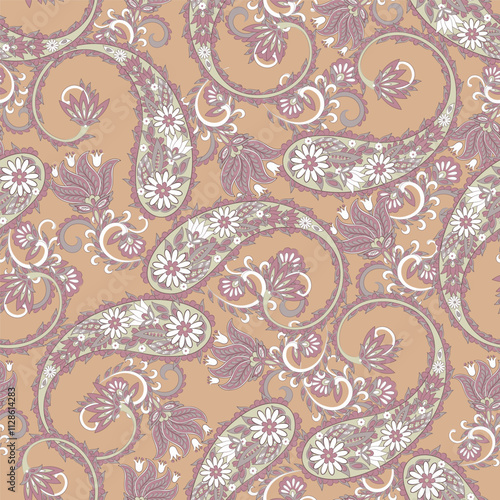 Gorgeous paisley seamless vector pattern with fantastic flowers and leaves. Bohemian textile print inspired by batik. Vintage style