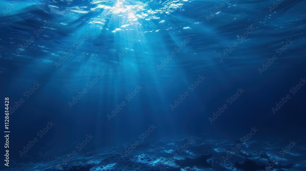 underwater ocean sea dark and sunlight shining down from top liquid surface seascape underwater ocean sea dark and sunlight shining down from top liquid surface seascape
