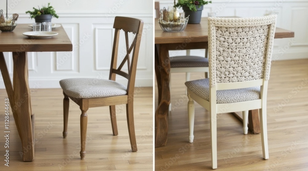 Fototapeta premium Crochet Seat Cover for Dining Chair