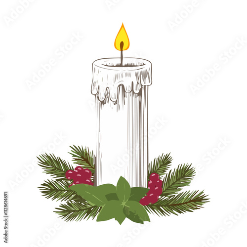 Christmas Candle Sketch Celebration Decoration Winter Event Festival of X-Mas

