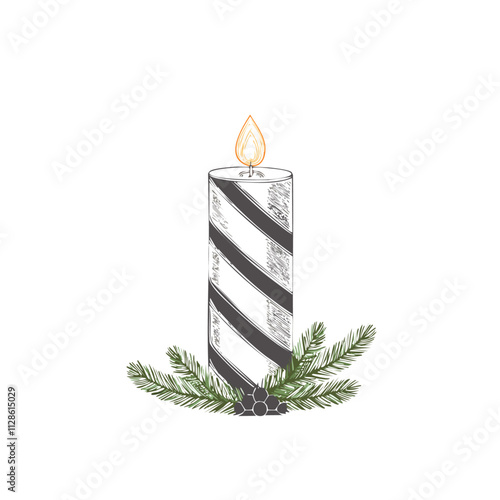 Christmas Candle Sketch Celebration Decoration Winter Event Festival of X-Mas
