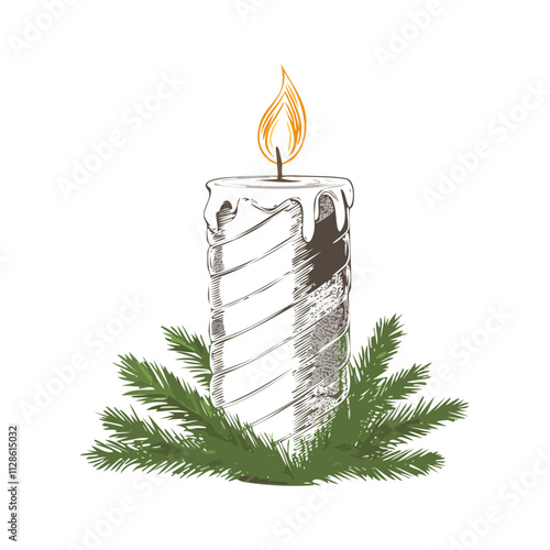 Christmas Candle Sketch Celebration Decoration Winter Event Festival of X-Mas
