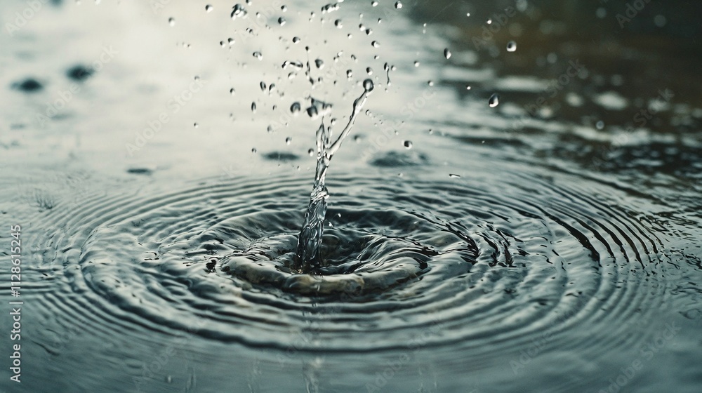 A close-up image of raindrops splashing into water, creating ripples and droplets, capturing the beauty of nature's interactions. A close-up image of raindrops splashing into water, creating ripples and droplets, capturing the beauty of nature's interactions.