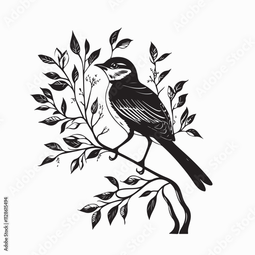 Fotomural The Northern Mockingbird Sitting In Tree image vector isolated on white background