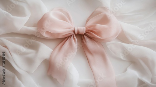 Pale Pink Bow on White Sheer Fabric