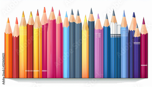pencils of different colors, colored pencils with eraser. Vector illustration. Isolated