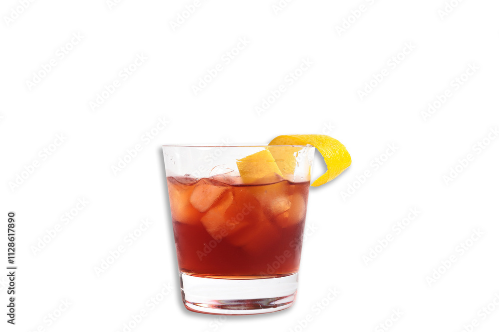 Refreshing cocktail served in a glass with ice and lemon garnish Refreshing cocktail served in a glass with ice and lemon garnish