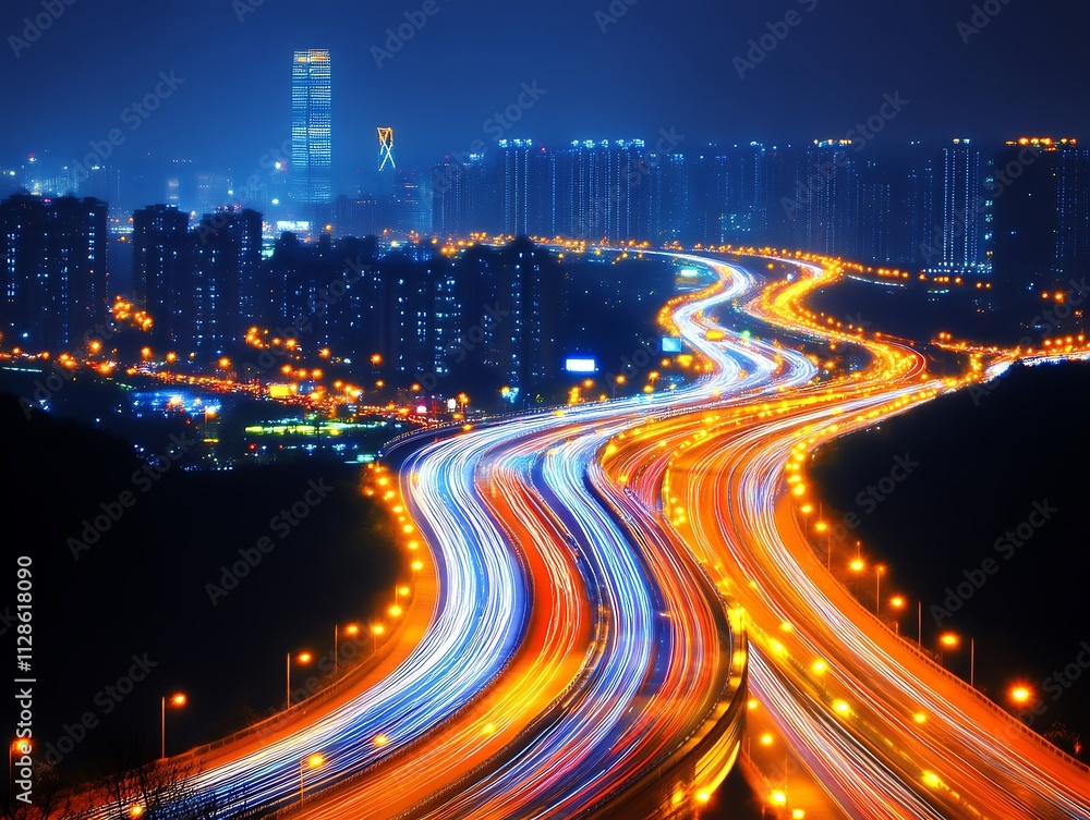 Fototapeta premium Night City Highway Traffic Light Trails