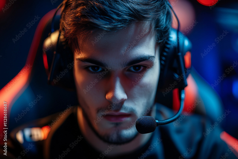 Gamer Immersed in Video Game with Headphones Highlighting Esports and Online Gaming Competition Generative AI Gamer Immersed in Video Game with Headphones Highlighting Esports and Online Gaming Competition Generative AI