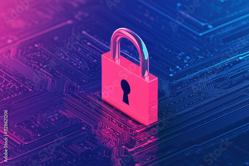 Wallpaper Mural vibrant digital padlock symbolizes data security in IoT environments, showcasing technology importance Torontodigital.ca