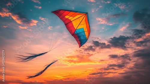 Colorful kite soaring in a vibrant sunset sky. (2)