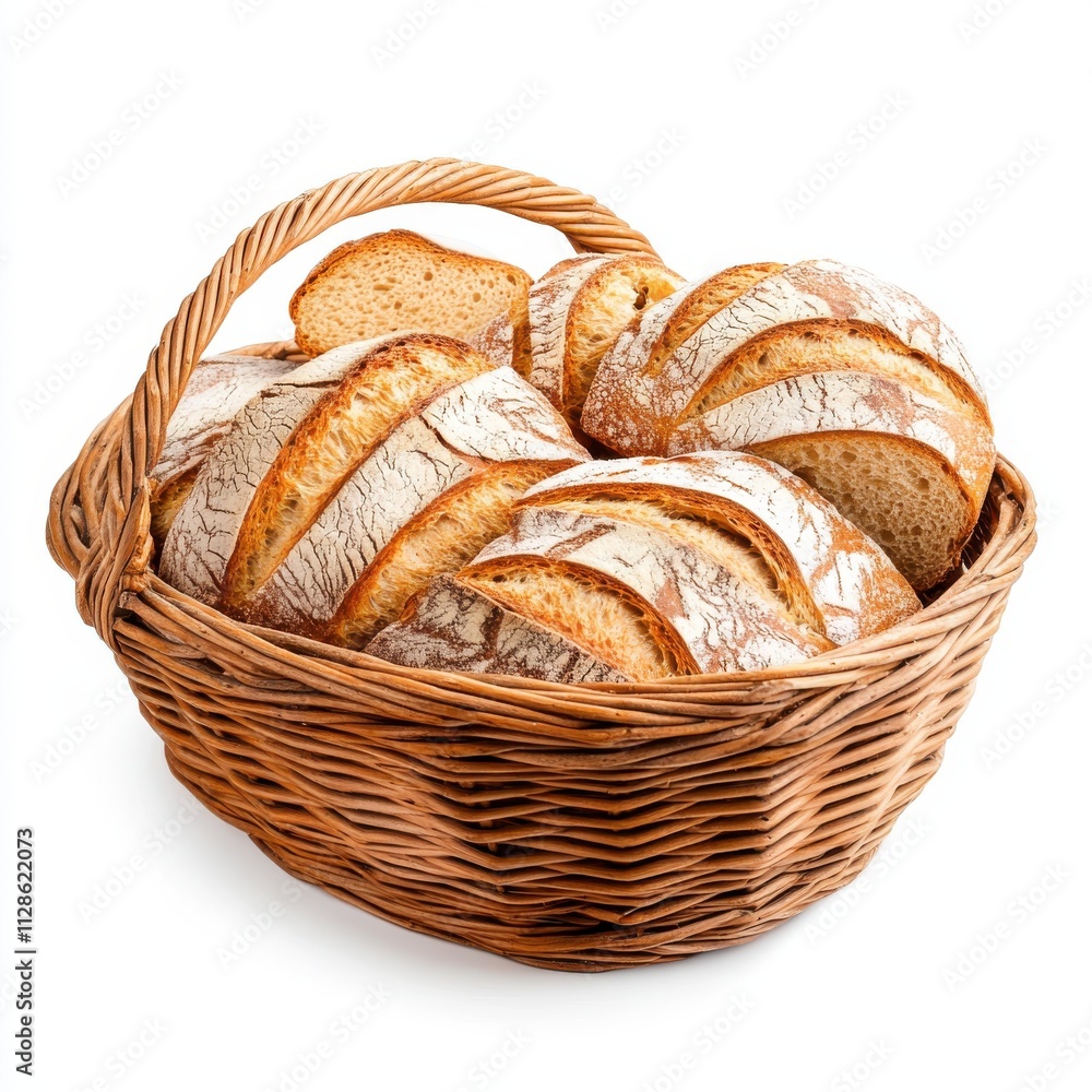 Basket with sliced bread loaves isolated on white background Basket with sliced bread loaves isolated on white background
