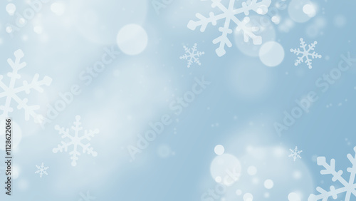 Minimalist winter background with delicate and white snowflakes for card, or presentation.