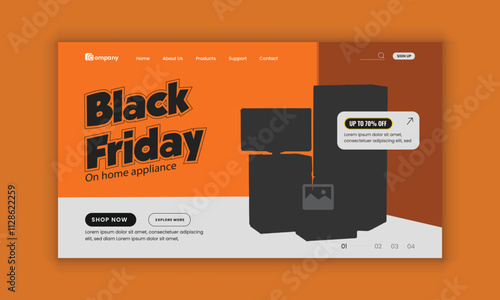 Exclusive Super Sale landing page Design Template, Black Friday home appliance accessories website horizontal banner design template
