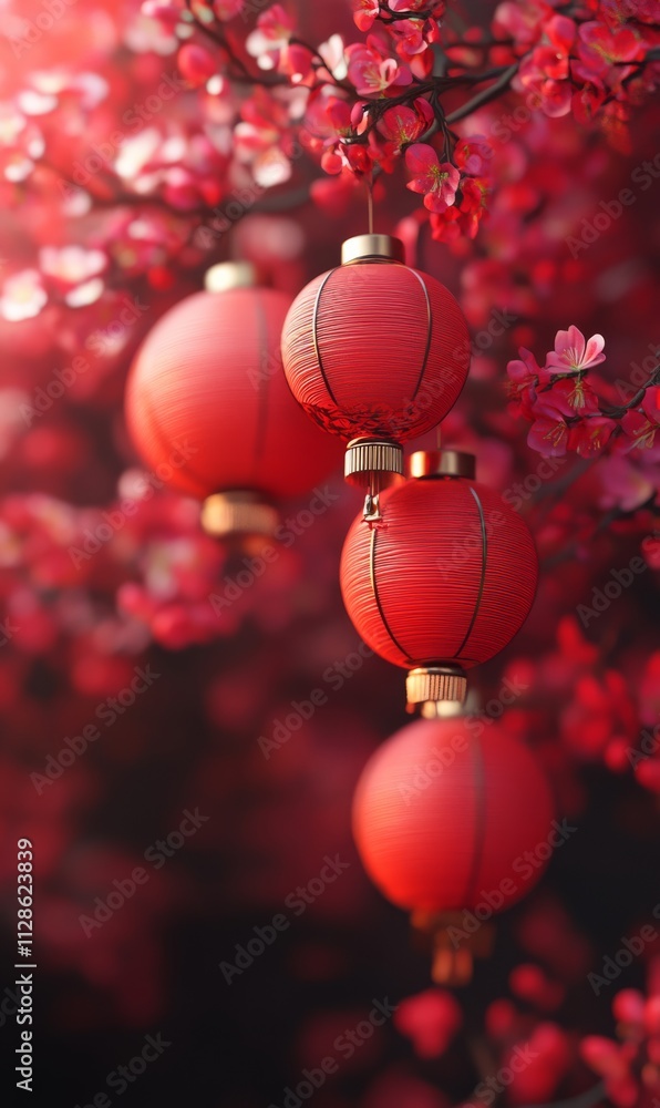 Lunar New Year holiday background. Red Chinese lanterns on beautiful bokeh background with copyspace for your greetings text. Lunar New Year holiday background. Red Chinese lanterns on beautiful bokeh background with copyspace for your greetings text.