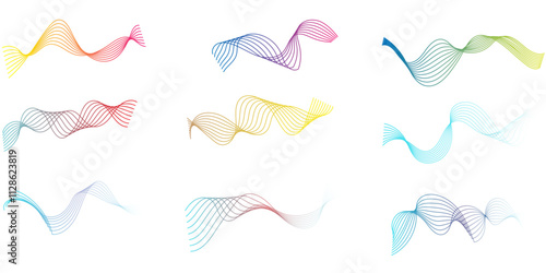 Abstract backdrop with wave gradient. Digital future technology concept. Мector Illustration. Abstract Wave Blending Lines for Corner Border Decoration Set. Trendy Vector Graphic Element Design. 