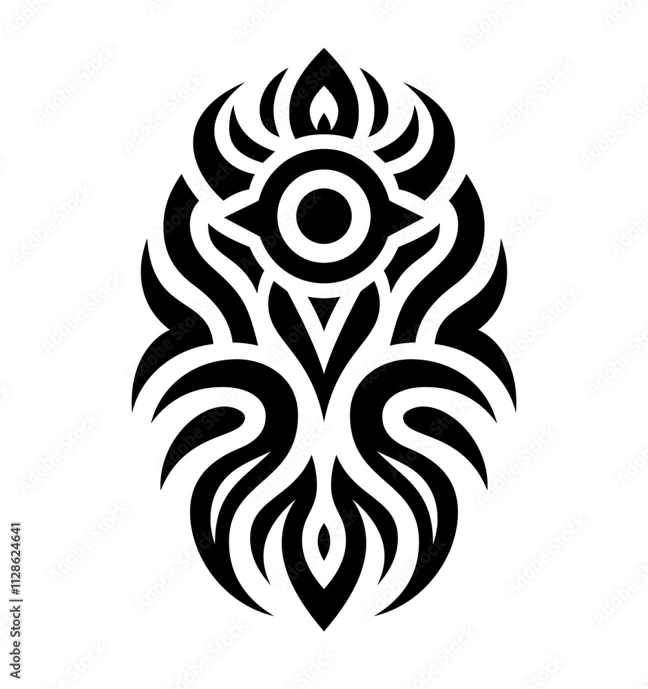 Fototapeta premium Abstract vertical tattoo painted in tribal style. Isolated on white vector illustration.