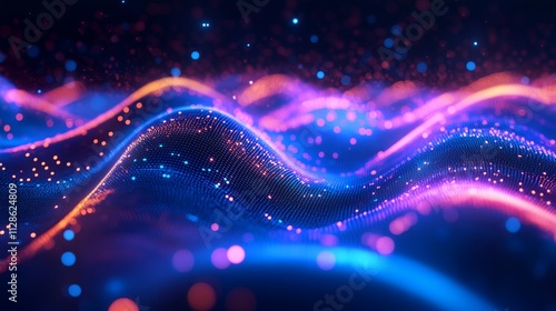 A colorful wave of light with a blue and orange background. The light is scattered and the colors are vibrant