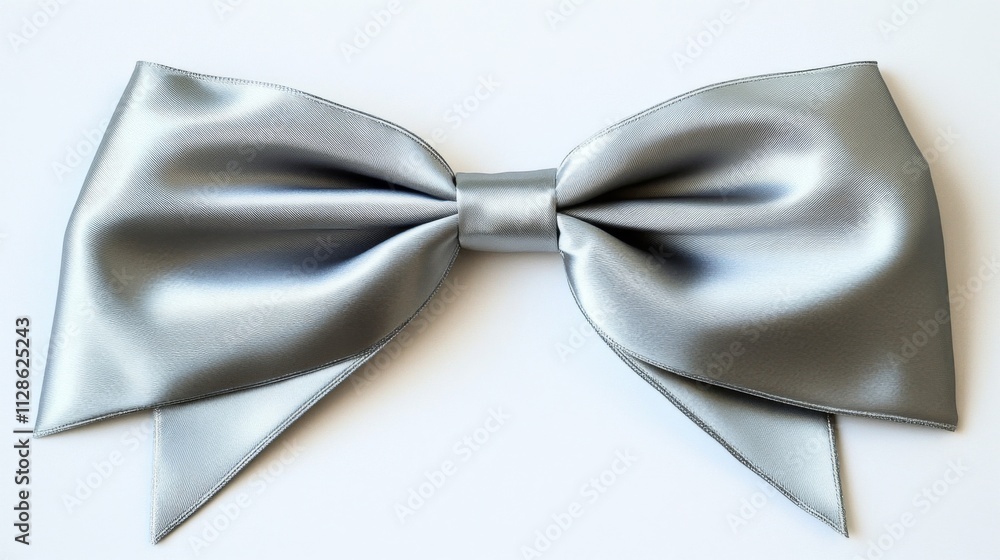 A Silver Satin Ribbon Bow Isolated On White A Silver Satin Ribbon Bow Isolated On White