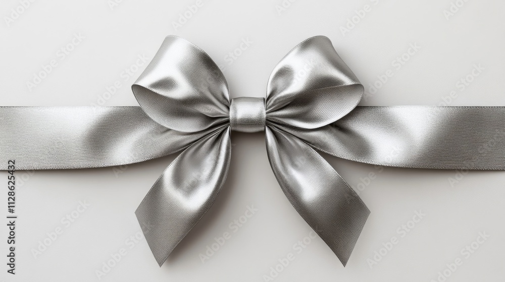 Elegant Silver Ribbon Bow on White Background Elegant Silver Ribbon Bow on White Background