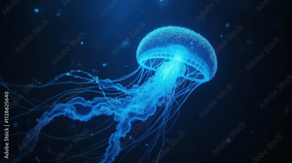 Naklejka premium Glowing Jellyfish in Dark Water