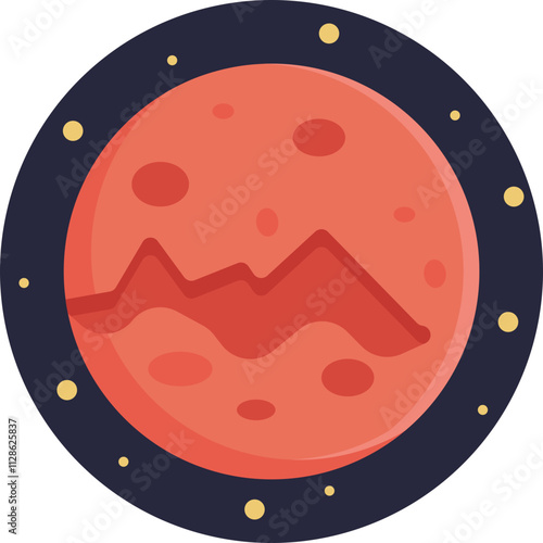 A striking depiction of the Red Planet, featuring Mars with its signature reddish-orange surface and polar ice caps.