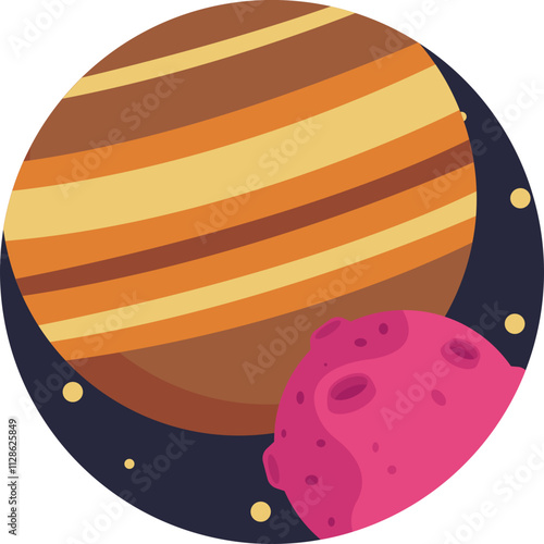 This icon features a large, rocky asteroid in the vastness of space, orbiting the mighty gas giant Jupiter.
