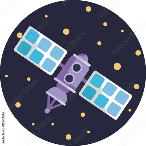A sleek, detailed depiction of a satellite orbiting a planet, featuring solar panels and an antenna, symbolizing advanced space technology and communication.