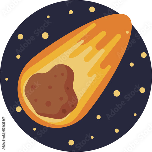 A dynamic depiction of a meteorite streaking through the cosmos, leaving a trail of fiery light as it falls toward an unknown planet.