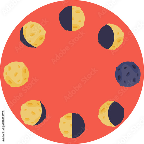A symbolic representation of the lunar cycle, showing the progression from new moon to full moon and back.