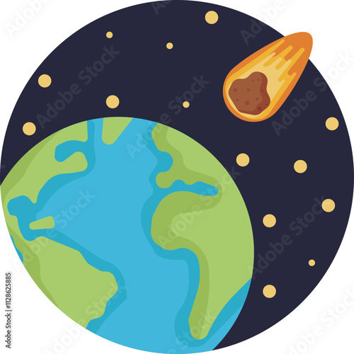 This icon features a glowing meteorite in motion, with a trail of fire and light behind it, representing a cosmic object entering Earth's atmosphere.