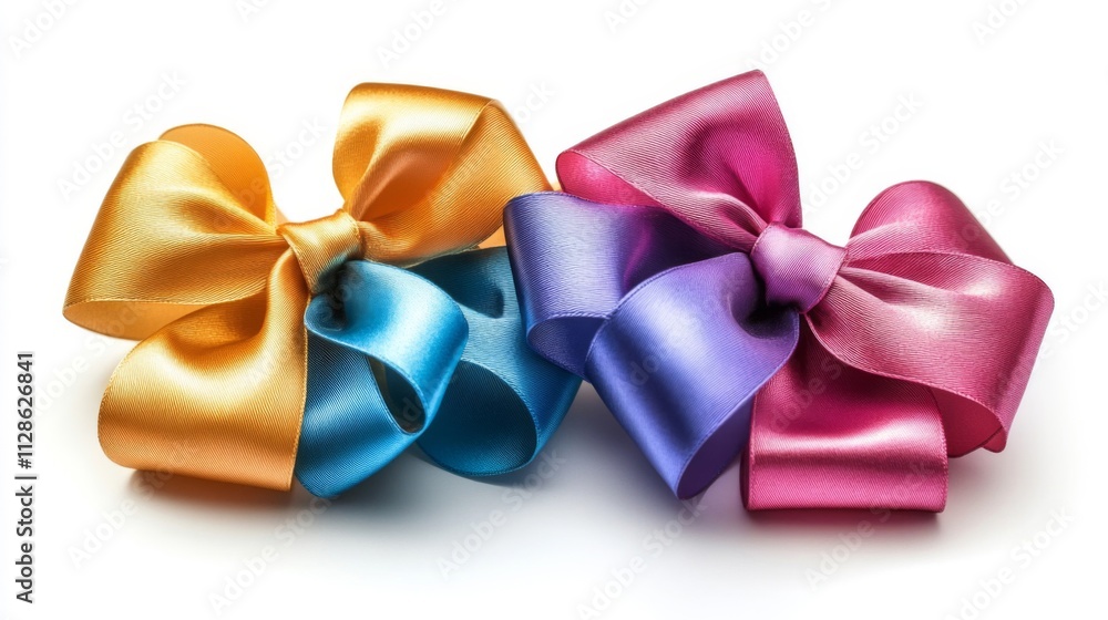 Three Colorful Satin Ribbon Bows Arranged Together Three Colorful Satin Ribbon Bows Arranged Together