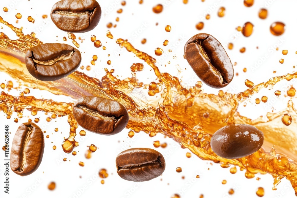 Coffee beans with splaash isolated on white background Coffee beans with splaash isolated on white background
