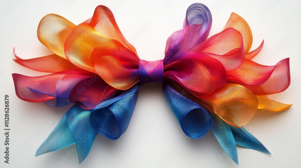 A vibrant rainbow ribbon bow crafted with meticulous detail A vibrant rainbow ribbon bow crafted with meticulous detail