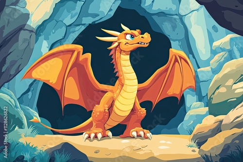 Orange Dragon Emerging From Its Cave Lair photo