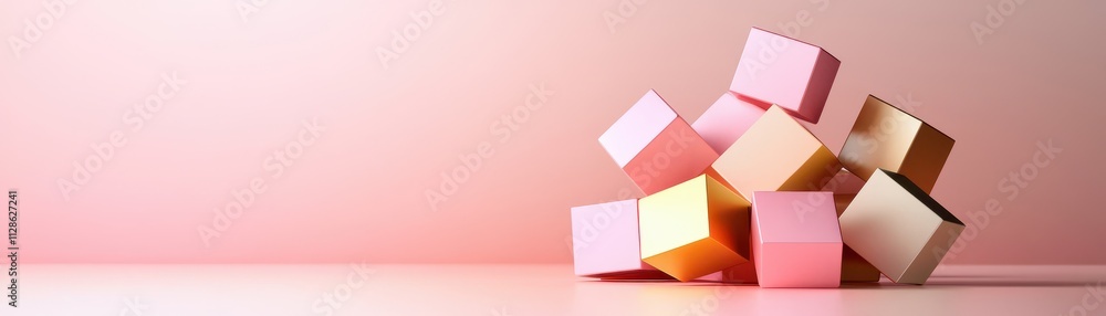 A colorful arrangement of wooden blocks in shades of pink and beige stacked playfully against a soft gradient background. A colorful arrangement of wooden blocks in shades of pink and beige stacked playfully against a soft gradient background.