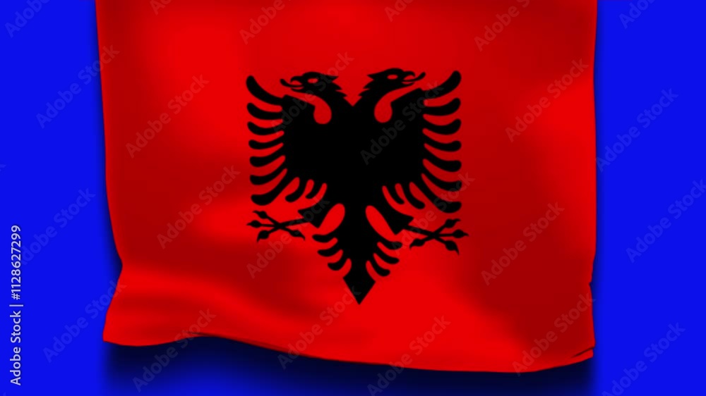 Albania Flag on Unfolding Cloth, 3d Motion Animation Albania Flag Insolated Blue Screen. Albania Flag on Unfolding Cloth, 3d Motion Animation Albania Flag Insolated Blue Screen.