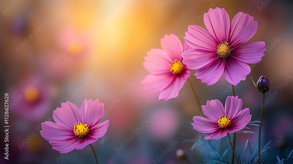 Vivid purple flowers in soft focus with glowing bokeh lights. Vivid purple flowers in soft focus with glowing bokeh lights.