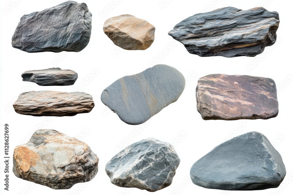 Collection set of flat rocks isolated on white background Collection set of flat rocks isolated on white background