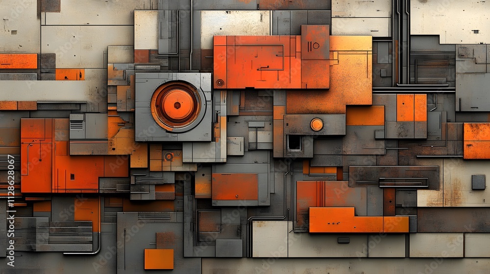 Abstract metallic orange and gray geometric panel texture. Abstract metallic orange and gray geometric panel texture.