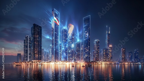 Wallpaper Mural A Modern Cityscape with Illuminated Skyscrapers Torontodigital.ca