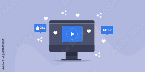 Social media engagement with video content marketing e-business concept, increase followers' reaction and views.